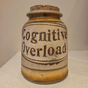Dr. Brophy's Ceramic Word Jar/Cork Pottery- COGNITVE OVERLOAD- RARE Vintage